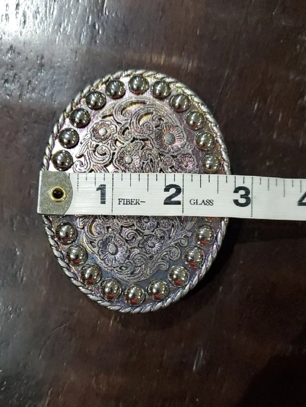 Vintage Silver Floral Oval Belt Buckle Pink And Purple Shimmer W Studs Cowgirl